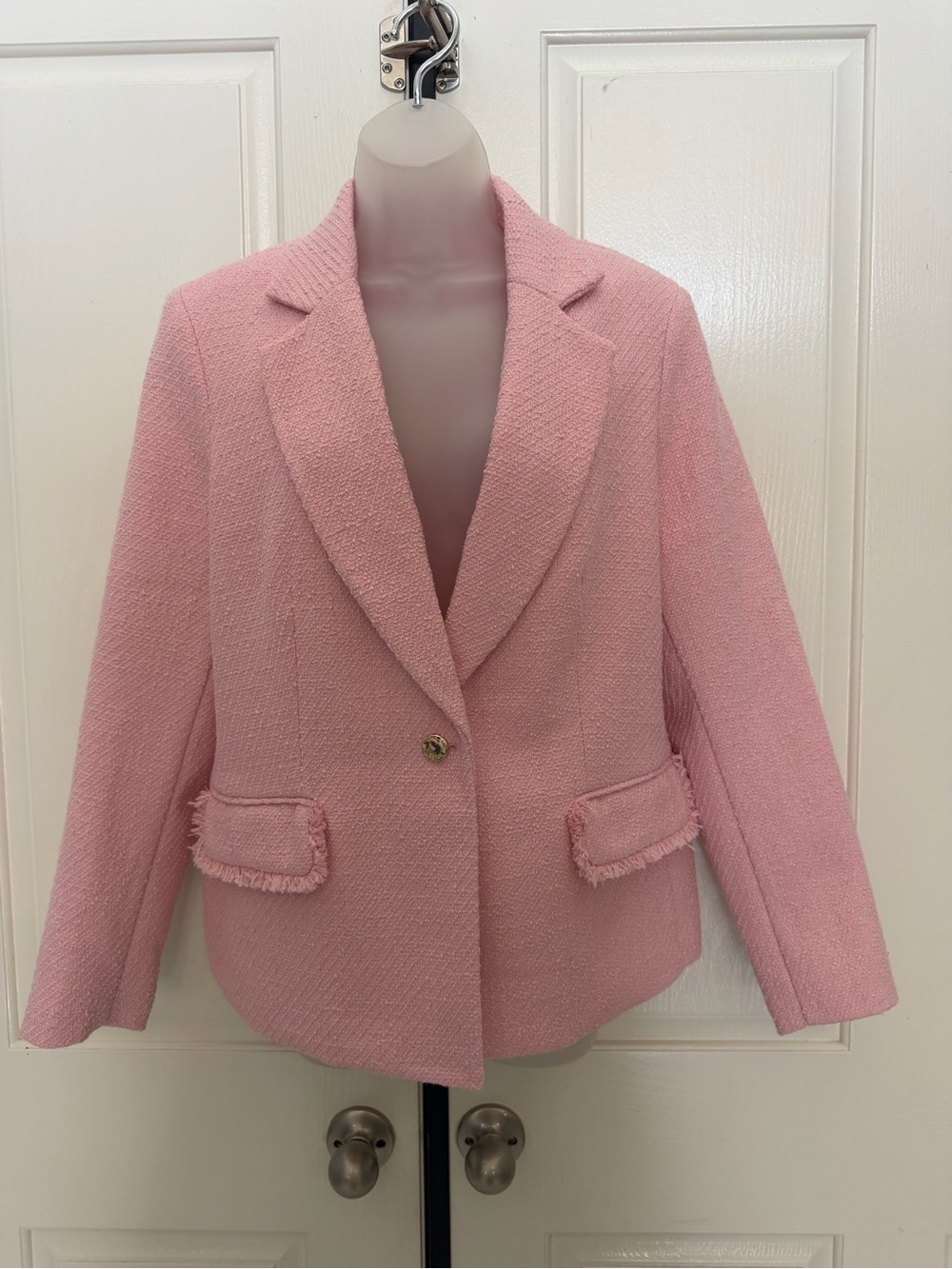 Anne Klein Powder Pink Bouclé Single-Button Blazer Jacket Sz L